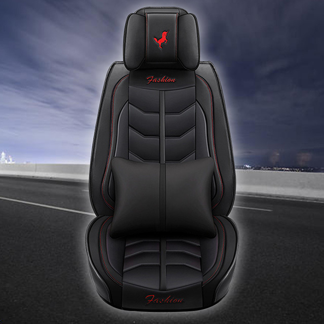 Fly5D Auto Seat Cover Leather Full Set, Comfortable and risistant, Fit for Most of 5-Seat Cars, Black