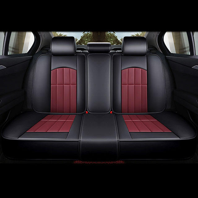 Fly5D Luxury PU Leather Car Seat Cover Wear-resistant Durable and Fashion, Suitable for 5-seats Cars Like SUV, VAN, Sedan, Wine Red