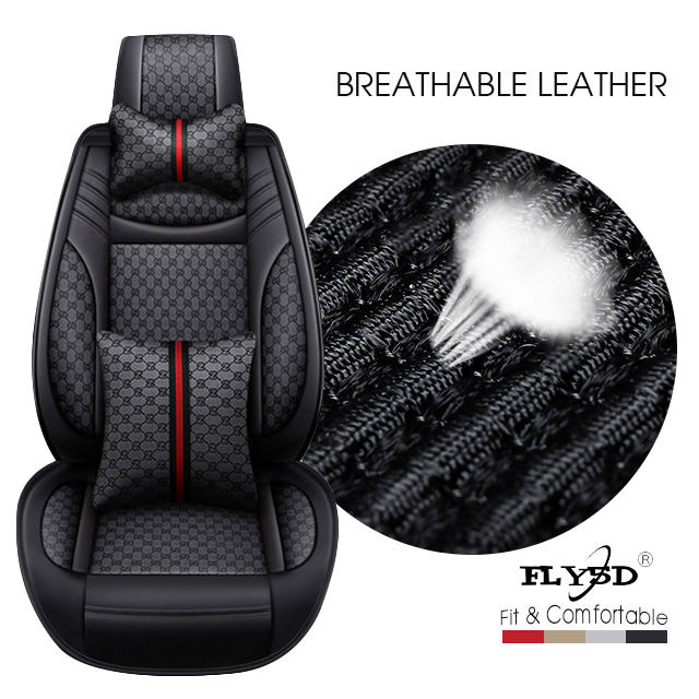 FLY5D Luxury Car Seat Cover Full Seat, Air-Bag Compatible Split Rear Seat Protector for SUVs Sedans, Black