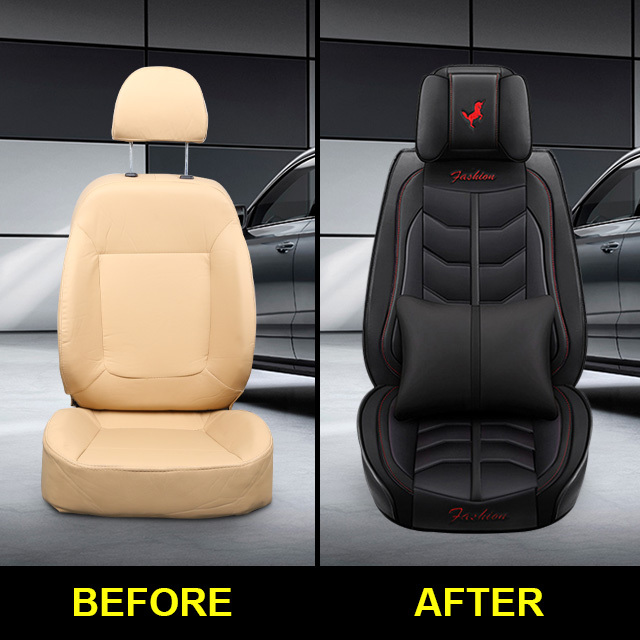 Fly5D Auto Seat Cover Leather Full Set, Comfortable and risistant, Fit for Most of 5-Seat Cars, Black