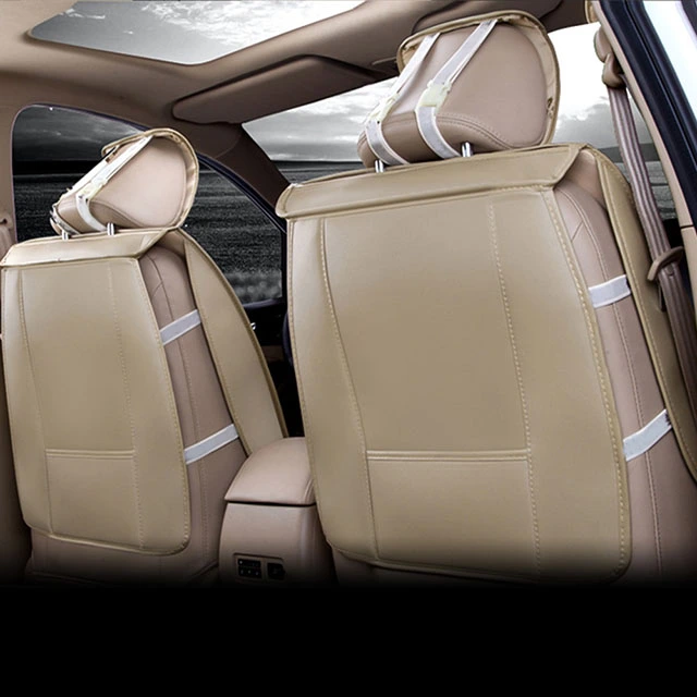 FLY5D Car Seat Covers Leather, Wear Resistant Soft PU Leather in Fashion Style Compatible for Sedans Sedans, Beige