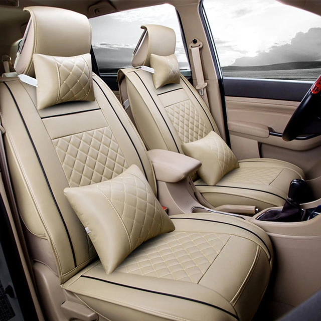 FLY5D Car Seat Covers Leather, Wear Resistant Soft PU Leather in Fashion Style Compatible for Sedans Sedans, Beige