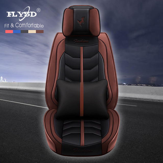 Fly5D  Seat Covers for Cars Professional PU Leather Full Set Cushions Fit for Most of 5-Seat Cars, Black&amp;Coffee