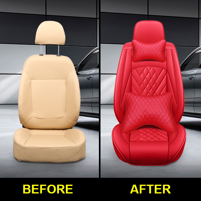 FLY5D Leather Car Seat Covers for Women and Men, Seat Protectors for Cars like Toyota Corolla Camry, Red