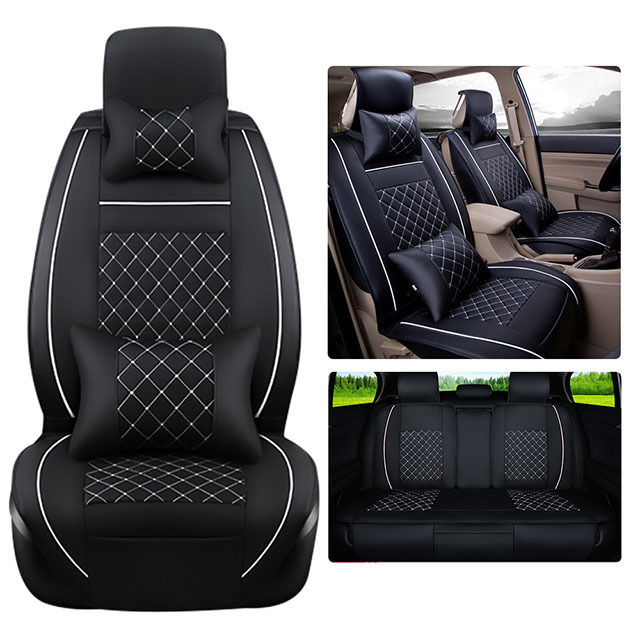 FLY5D Car Seat Covers Full Seat, Wear Resistant and Soft PU Leather in Fashion Style Fit Sedans, SUV, Black&amp;White line