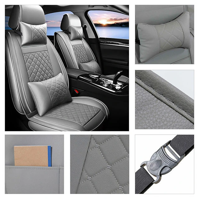 FLY5D Car Seat Covers Full Set, Wear Resistant and Soft PU Leather in Fashion Style Fit Sedans, SUV, Gray