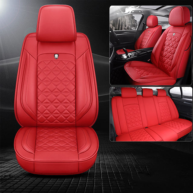 Fly5D Full Set Car Seat Cover Full Set Professional PU Leather Seat Protector Waterproof Seat Protector for SUVs Sedans, Red