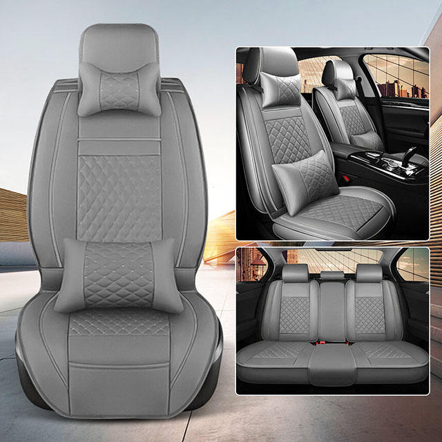FLY5D Car Seat Covers Full Set, Wear Resistant and Soft PU Leather in Fashion Style Fit Sedans, SUV, Gray