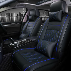 FLY5D Car Seat Covers for Women and Men, Premium PU Leather in Fashion Style Compatible for Sedans SUVs, Black&Blue