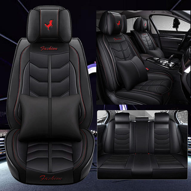 Fly5D Auto Seat Cover Leather Full Set, Comfortable and risistant, Fit for Most of 5-Seat Cars, Black