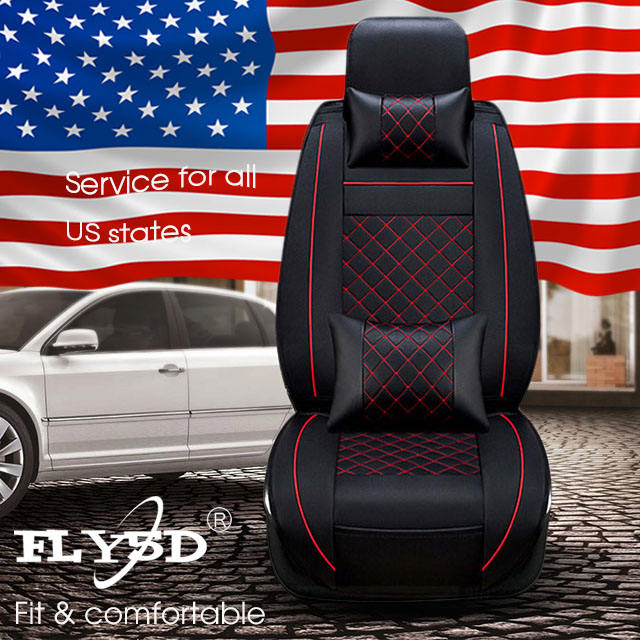 FLY5D Car Seat Covers for Women and men, Wear Resistant and Soft PU Leather in Fashion Style Compatible for SUV Sedan, Black&amp;Red