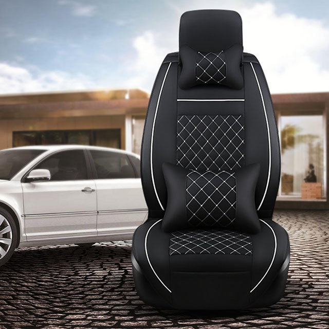 FLY5D Car Seat Covers Full Seat, Wear Resistant and Soft PU Leather in Fashion Style Fit Sedans, SUV, Black&amp;White line