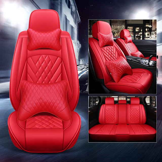 FLY5D Leather Car Seat Covers for Women and Men, Seat Protectors for Cars like Toyota Corolla Camry, Red