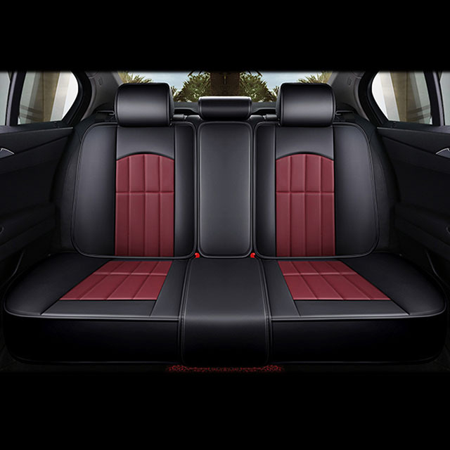 Fly5D Luxury PU Leather Car Seat Cover Wear-resistant Durable and Fashion, Suitable for 5-seats Cars Like SUV, VAN, Sedan, Wine Red
