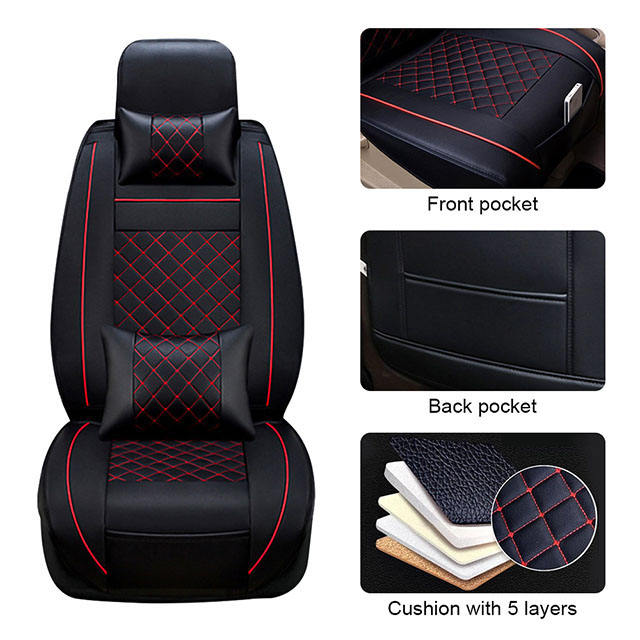FLY5D Car Seat Covers for Women and men, Wear Resistant and Soft PU Leather in Fashion Style Compatible for SUV Sedan, Black&amp;Red