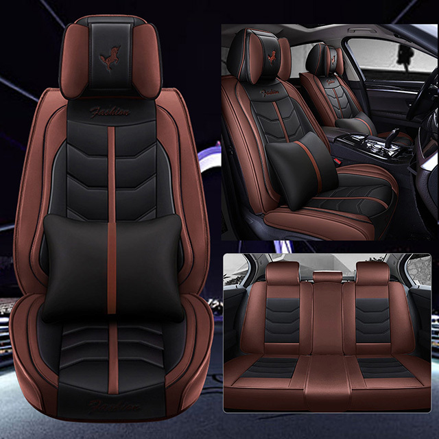 Fly5D  Seat Covers for Cars Professional PU Leather Full Set Cushions Fit for Most of 5-Seat Cars, Black&amp;Coffee