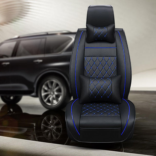 FLY5D Car Seat Covers for Women and Men, Premium PU Leather in Fashion Style Compatible for Sedans SUVs, Black&amp;Blue