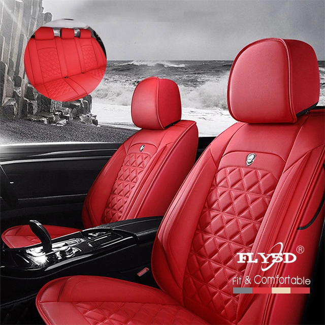 Fly5D Full Set Car Seat Cover Full Set Professional PU Leather Seat Protector Waterproof Seat Protector for SUVs Sedans, Red