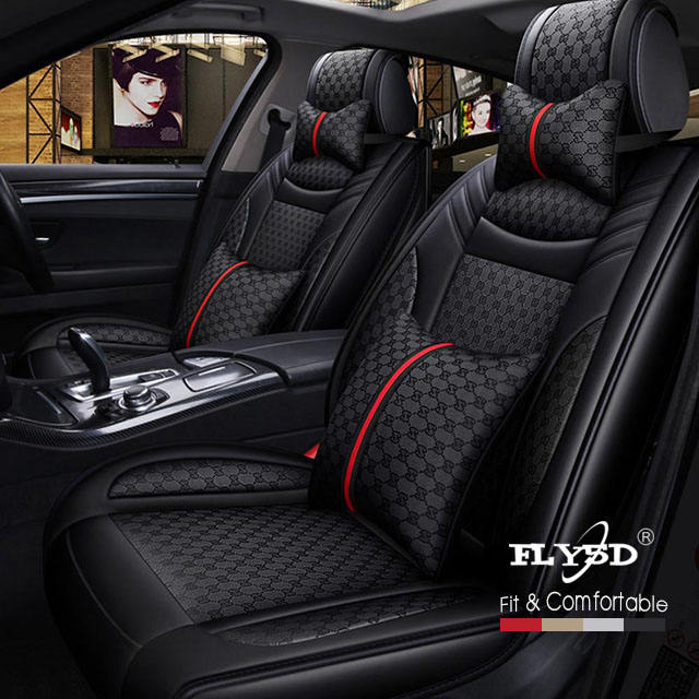 FLY5D Luxury Car Seat Cover Full Seat, Air-Bag Compatible Split Rear Seat Protector for SUVs Sedans, Black