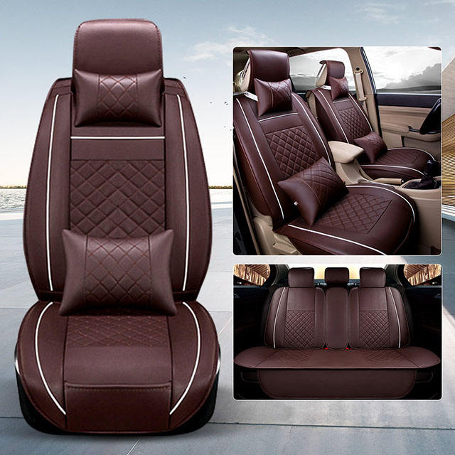 FLY5D Car Seat Covers Full Set Wear Resistant and Soft PU Leather Cushions for Sedans SUV, Coffee