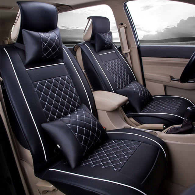 FLY5D Car Seat Covers Full Seat, Wear Resistant and Soft PU Leather in Fashion Style Fit Sedans, SUV, Black&White line