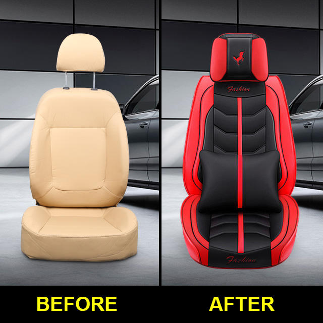 Fly5D PU Leather Car Seat Covers Full Surround Set, Universal Seat Protector for Cars like SUV Sedans, Black&amp;Red
