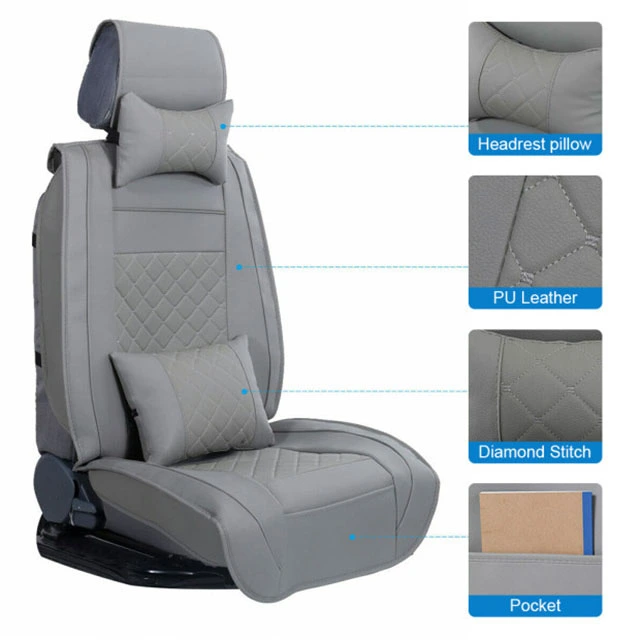 FLY5D Car Seat Covers Full Set, Wear Resistant and Soft PU Leather in Fashion Style Fit Sedans, SUV, Gray