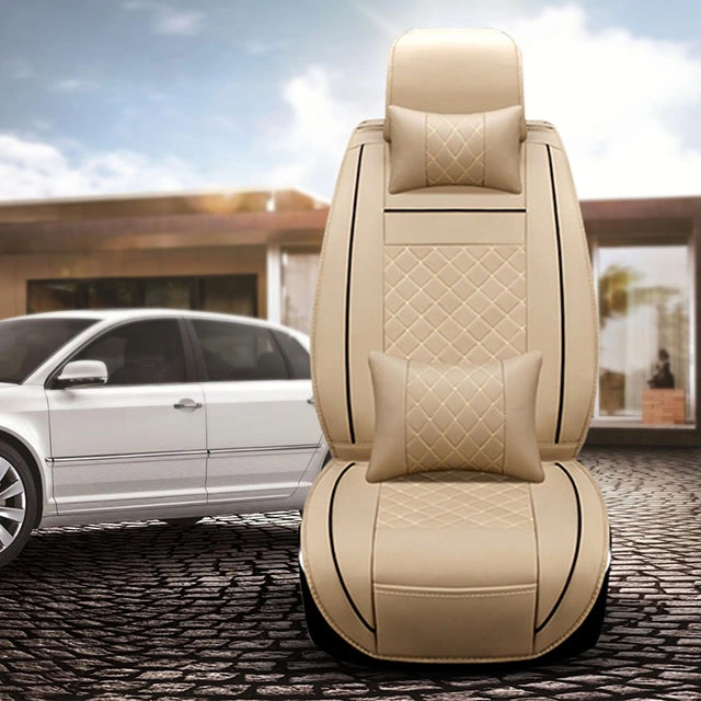 FLY5D Car Seat Covers Leather, Wear Resistant Soft PU Leather in Fashion Style Compatible for Sedans Sedans, Beige