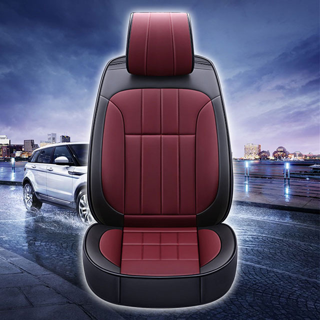 Fly5D Luxury PU Leather Car Seat Cover Wear-resistant Durable and Fashion, Suitable for 5-seats Cars Like SUV, VAN, Sedan, Wine Red