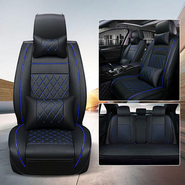 FLY5D Car Seat Covers for Women and Men, Premium PU Leather in Fashion Style Compatible for Sedans SUVs, Black&Blue