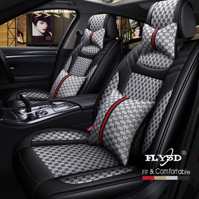 FLY5D Breathable Linen Car Seat Cover, Air-Bag Compatible Split Rear Seat Protector, Red, Beige, Black, and Gray