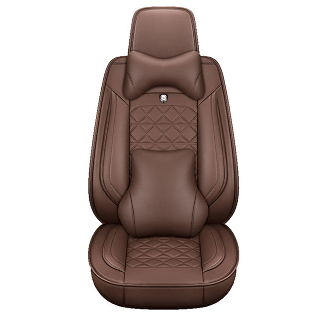 Fly5D Full Set Car Seat Cover with Professional PU Leather Full Surround, Luxury Auto Seat Cushions for SUVs, Sedans, Brown