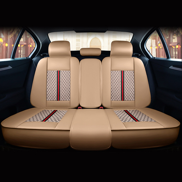 FLY5D Breathable Linen Car Seat Covers, Air-Bag Compatible Split Rear Seat Protector Fit SUVs, Sedans, Golden&amp;Beige