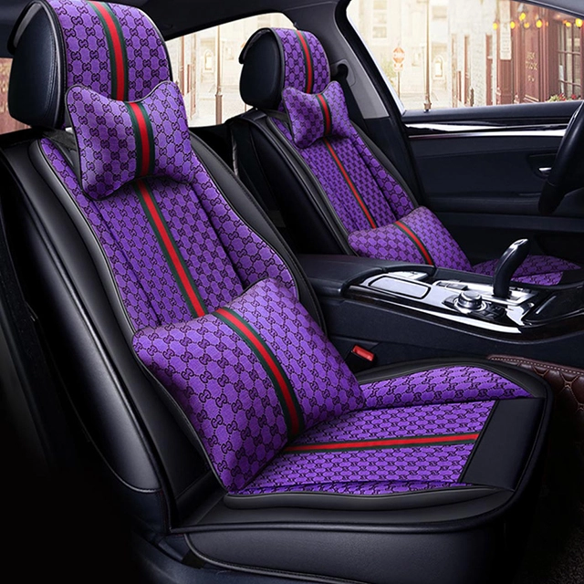 FLY5D Breathable Linen Car Seat Covers, Air-Bag Compatible Split Rear Seat Protector, Purple