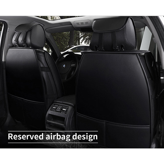 FLY5D Car Seat Covers Full Set in Black&Beige PU Leather Cushions Fit for 5-Seat Cars, Black