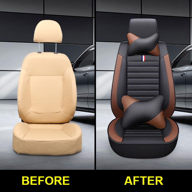 FLY5D Luxury PU Leather Car Seat Covers Wear Resistant Airbag Compatible for Mainstream Cars.