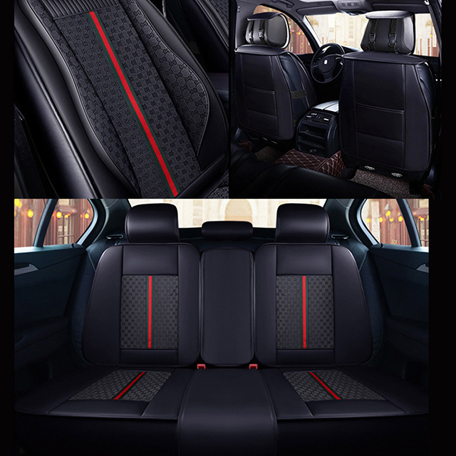 FLY5D Breathable Linen Car Seat Cover, Air-Bag Compatible Split Rear Seat Protector, Black