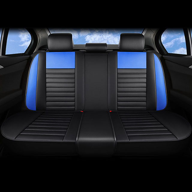 FLY5D Advanced PU Leather Car Seat Covers Wear Resistant Airbag Compatible for Mainstream Cars, Black&Blue