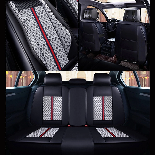 FLY5D Breathable Linen + PU Leather Car Seat Cover Full Set, Air-Bag Compatible Split Rear Seat Protector, Gray