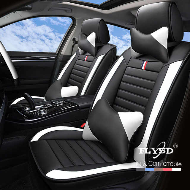 FLY5D Luxury PU Leather Car Seat Covers Wear Resistant Airbag Compatible for Mainstream Cars.