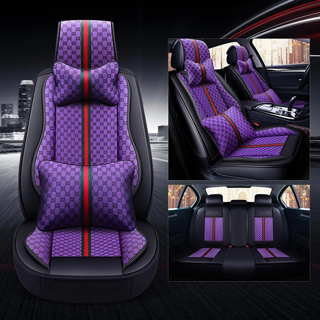 FLY5D Breathable Linen Car Seat Covers, Air-Bag Compatible Split Rear Seat Protector, Purple