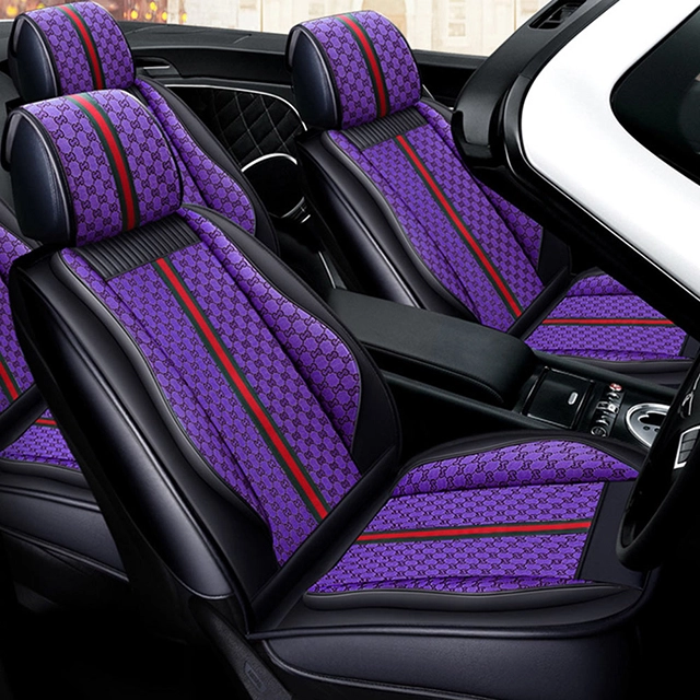 FLY5D Breathable Linen Car Seat Covers, Air-Bag Compatible Split Rear Seat Protector, Purple