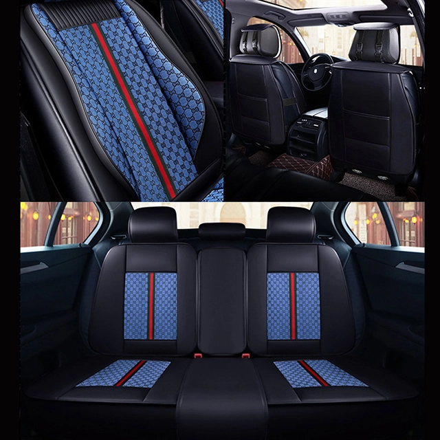 FLY5D Breathable Linen Seat Cover for Cars, Air-Bag Compatible Split Rear Seat Protector Fit 5-seat Cars, Blue