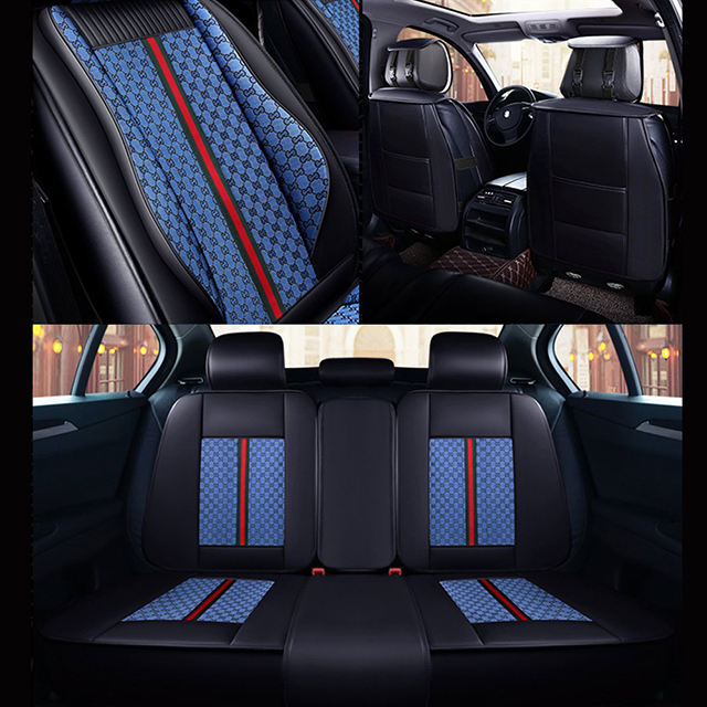 FLY5D Breathable Linen Seat Cover for Cars, Air-Bag Compatible Split Rear Seat Protector Fit 5-seat Cars, Blue