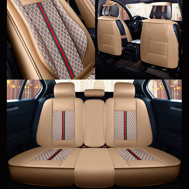 FLY5D Breathable Linen Car Seat Covers, Air-Bag Compatible Split Rear Seat Protector Fit SUVs, Sedans, Golden&amp;Beige