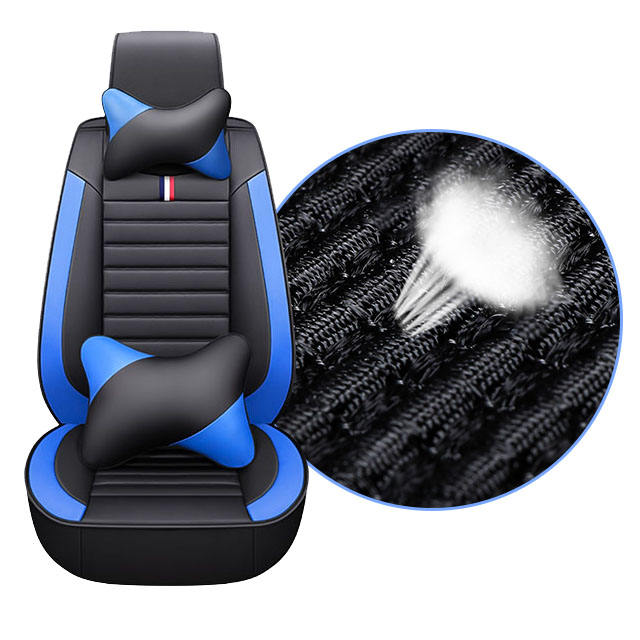 FLY5D Advanced PU Leather Car Seat Covers Wear Resistant Airbag Compatible for Mainstream Cars, Black&Blue
