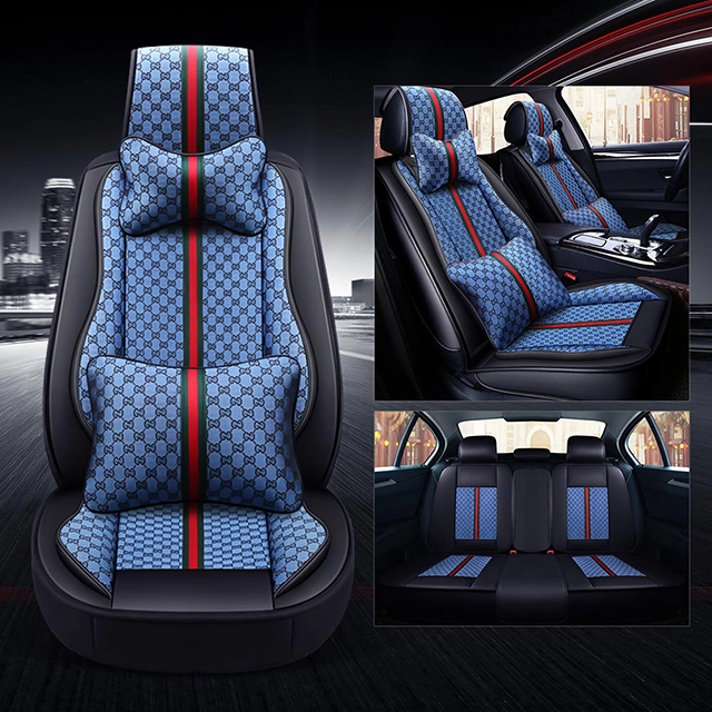 FLY5D Breathable Linen Seat Cover for Cars, Air-Bag Compatible Split Rear Seat Protector Fit 5-seat Cars, Blue