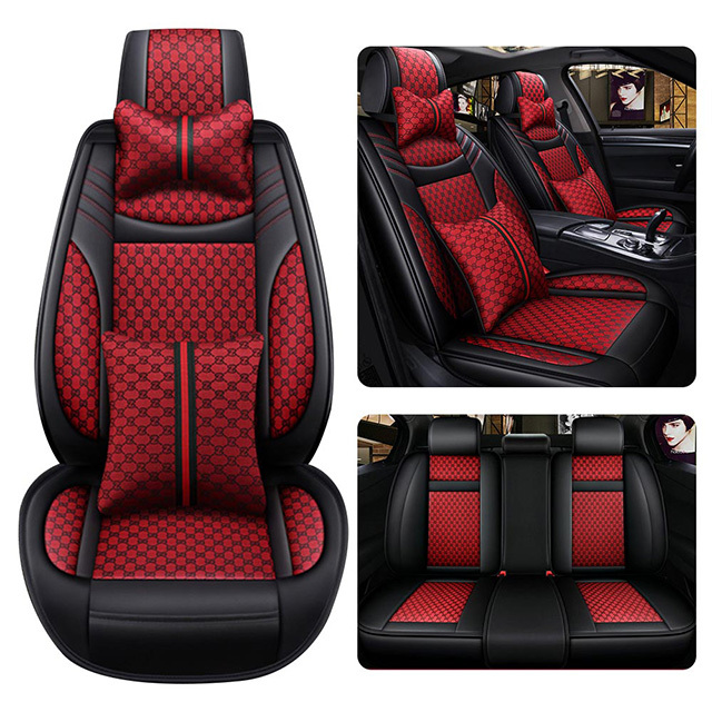 FLY5D Breathable Leather Car Seat Cover, Air-Bag Compatible Split Rear Seat Protector, Red