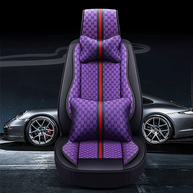 FLY5D Breathable Linen Car Seat Covers, Air-Bag Compatible Split Rear Seat Protector, Purple