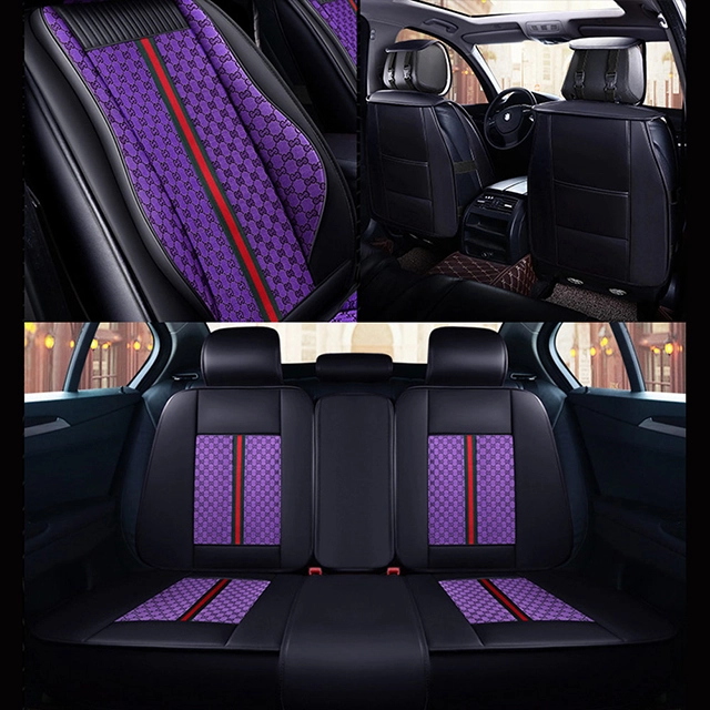 FLY5D Breathable Linen Car Seat Covers, Air-Bag Compatible Split Rear Seat Protector, Purple